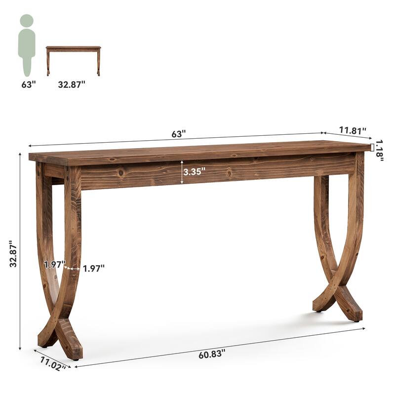 63-Inch Solid Wood Console Table Farmhouse Sofa Table for Entryway