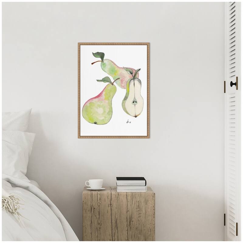 Kate and Laurel Sylvie Watercolor Green Pears Framed Canvas by Viola Kreczmer