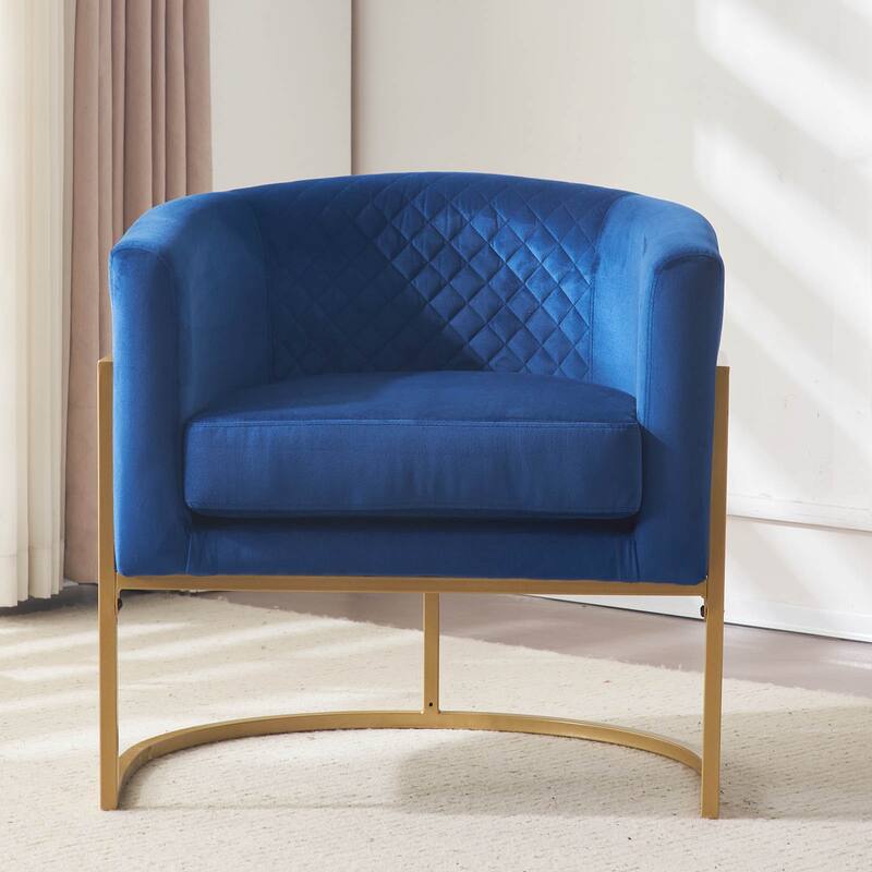 Upholstered velvet chair Gold metal bracket, medieval living room office tea room lounge chair with curved backrest