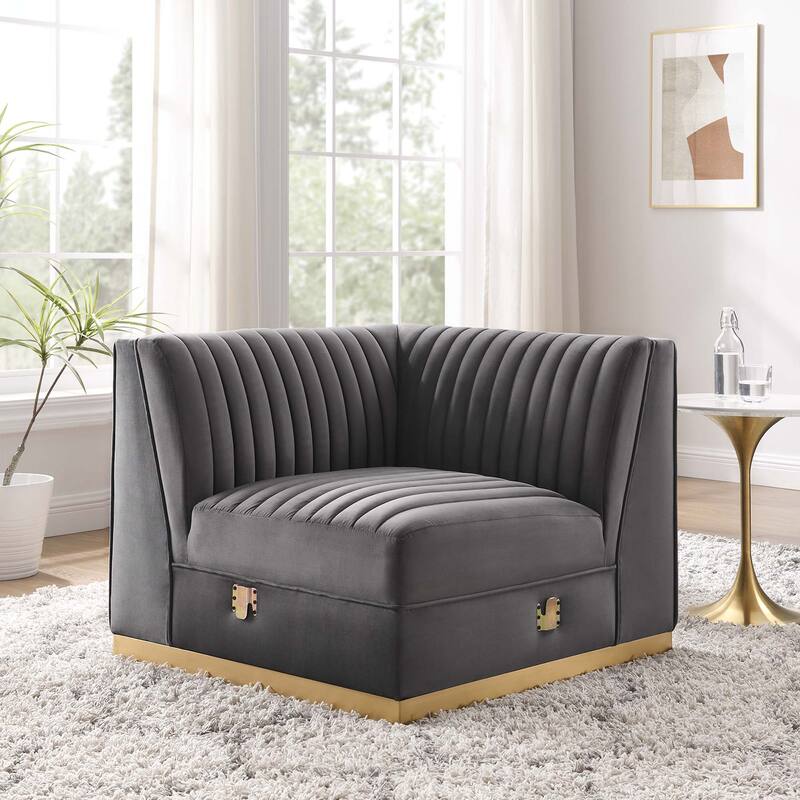 Sanguine Channel Tufted Performance Velvet Modular Sectional Sofa Left Corner Chair - Gray