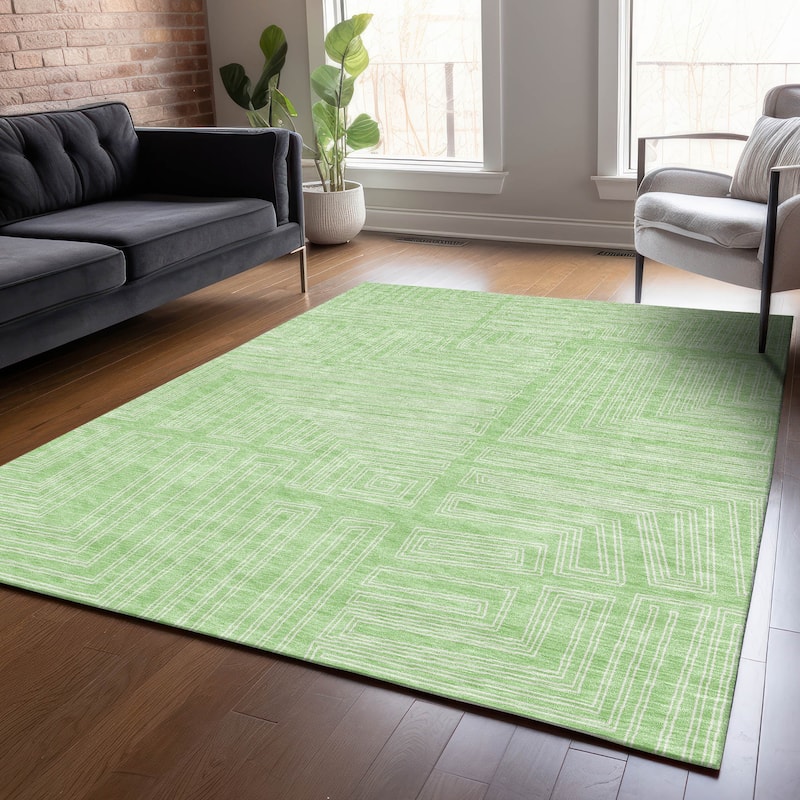 Machine Washable Indoor/ Outdoor Contemporary Stack Chantille Rug - Mint - 9' x 12'