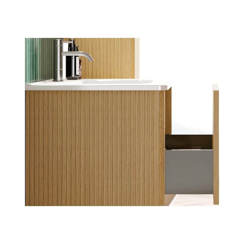 30" Striped Bathroom Vanity with White Ceramic Sink, Wall Mounted Floating Vanity