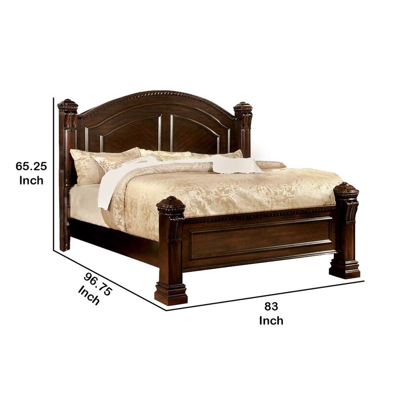 Eastern King Bed with Paneled Details and Camelback Headboard, Brown