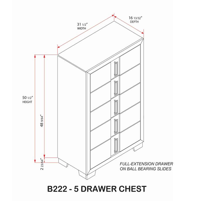 Dawson Light Brown Wood 5 Drawer Chest with Metal Pulls