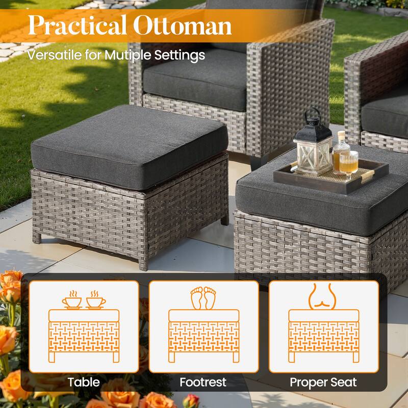 HOOOWOOO 7-piece Patio Furniture Wicker Sofa Conversation Set Fire Pit Table