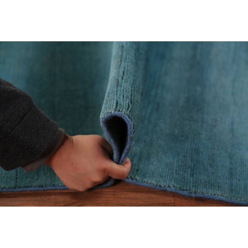 Aqua Blue Gabbeh Modern Rug Handmade Wool Carpet - 4'0" x 5'8"