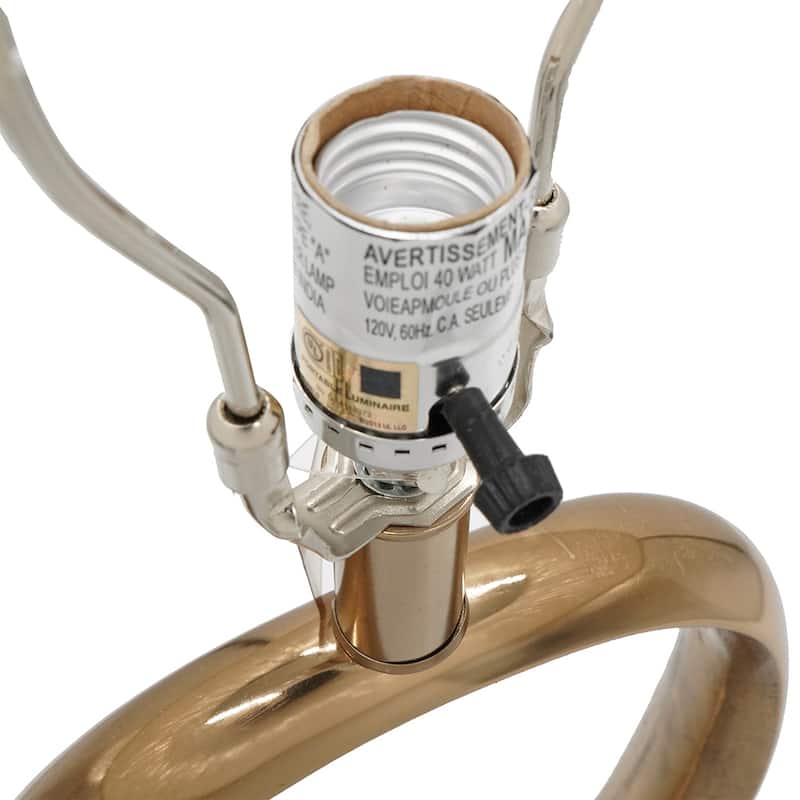 Oval Shape Cut Out Metal Table Lamp with Cream Linen Shade