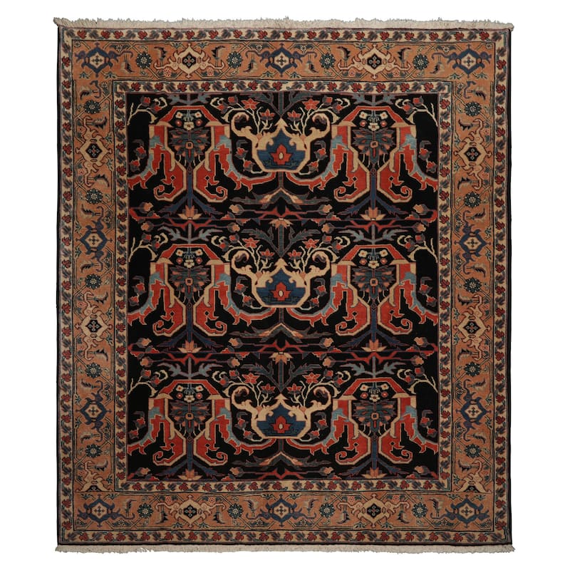8'5''x9'1'' Hand Knotted Wool Charcoal Heriz Traditional Rug - 8' 5'' x 9' 1'' - 8' 5'' x 9' 1''