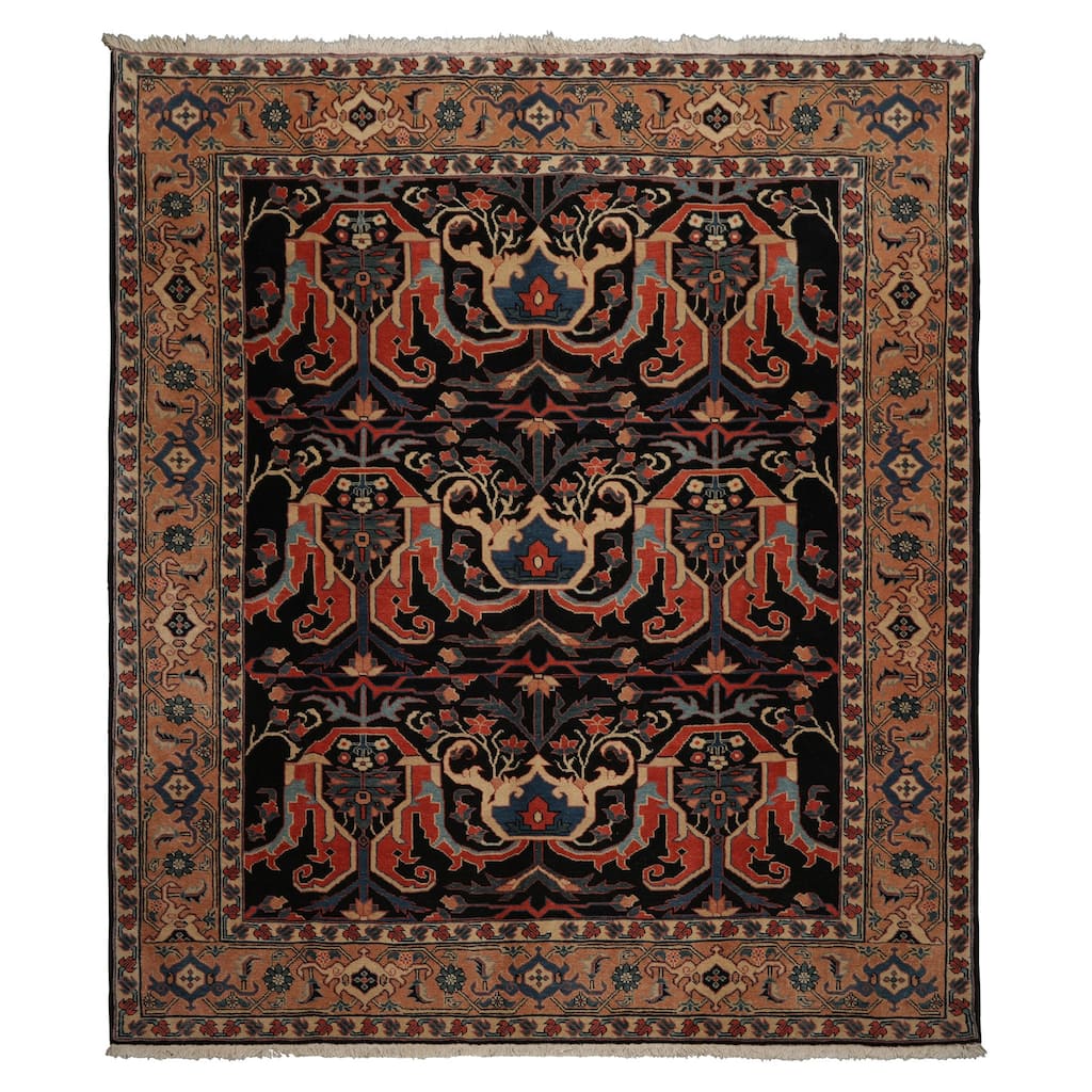 8'5''x9'1'' Hand Knotted Wool Charcoal Heriz Traditional Rug - 8' 5'' x 9' 1''