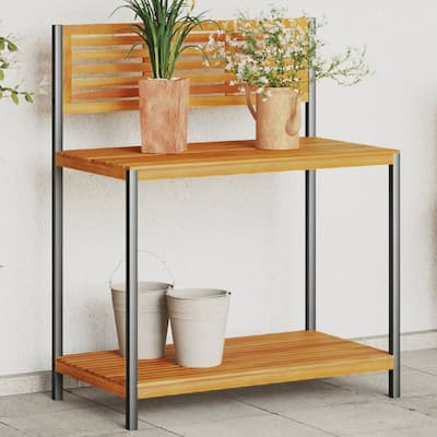 vidaXL Work Table Natural Wood and Black - 19.7 x 35.4 x 43.3