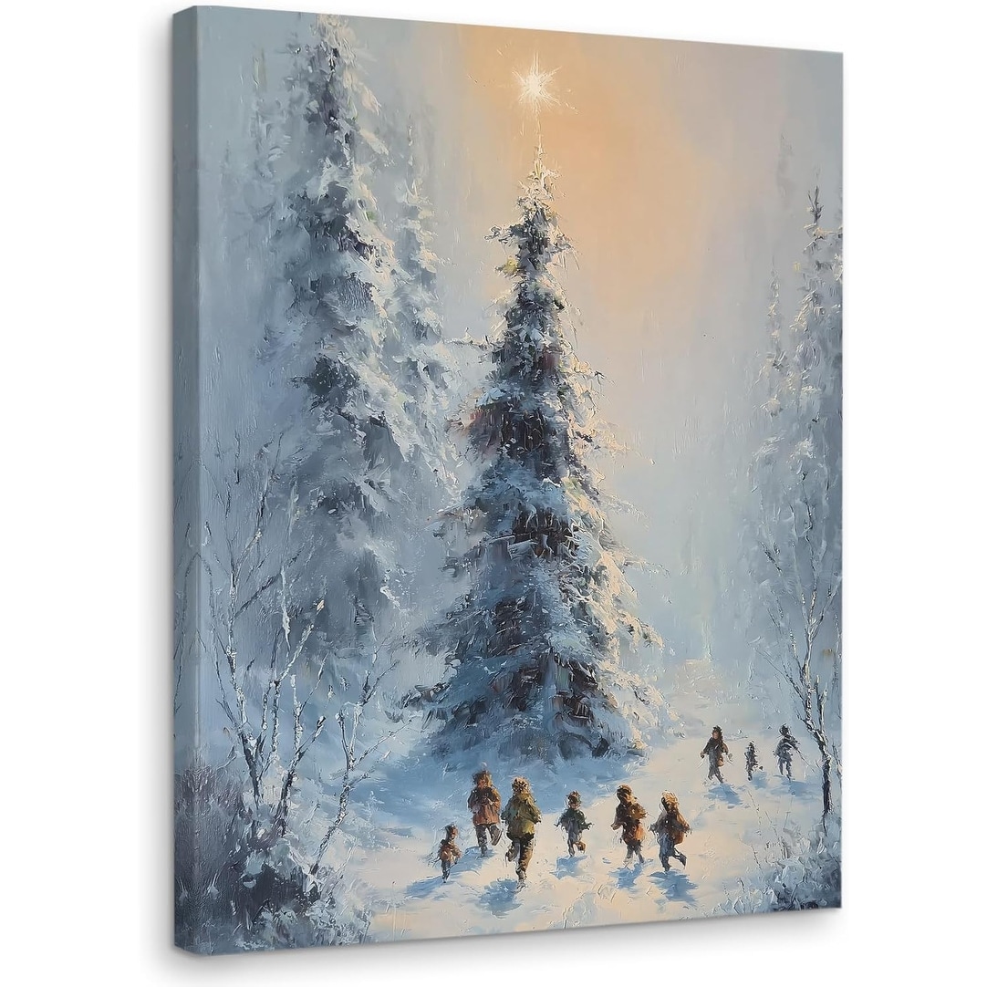 Christmas Winter Pine Tree Wall Decorations Framed Canvas Art