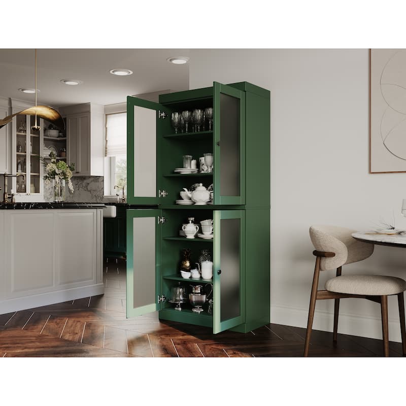 Palace Imports 100% Solid Wood Pantry Cabinet with Frosted, Clear Glass or Solid Doors and Adjustable Shelves