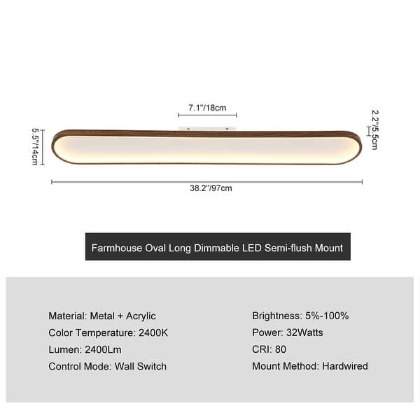 Modern Farmhouse Oval Long LED Semi-flush Mount For Kitchen - 38.2 in