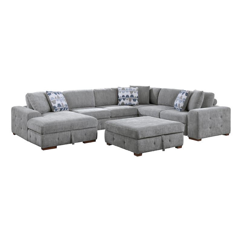 Gillam 5-Piece Sectional Sofa Sleeper with Left Chaise and Ottoman - Gray