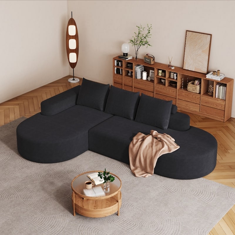 108.5" Modern Curved Chenille Upholstered Sectional Sofa with 3 Pillows