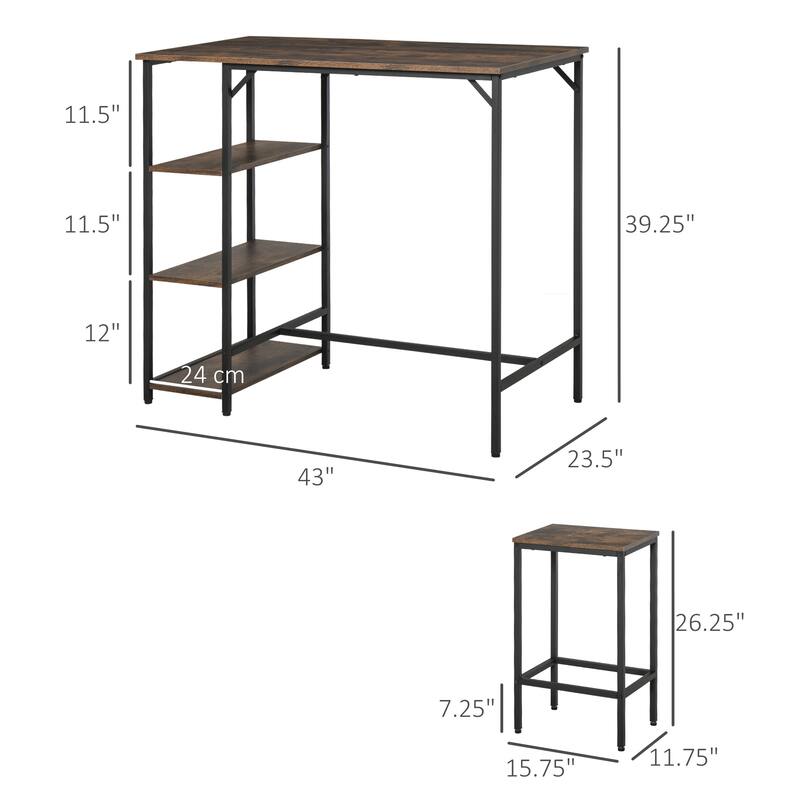 3-Piece Rustic Wood Top Bar Table Set with 2 Counter Stools and Metal Frame for Kitchen and Dining
