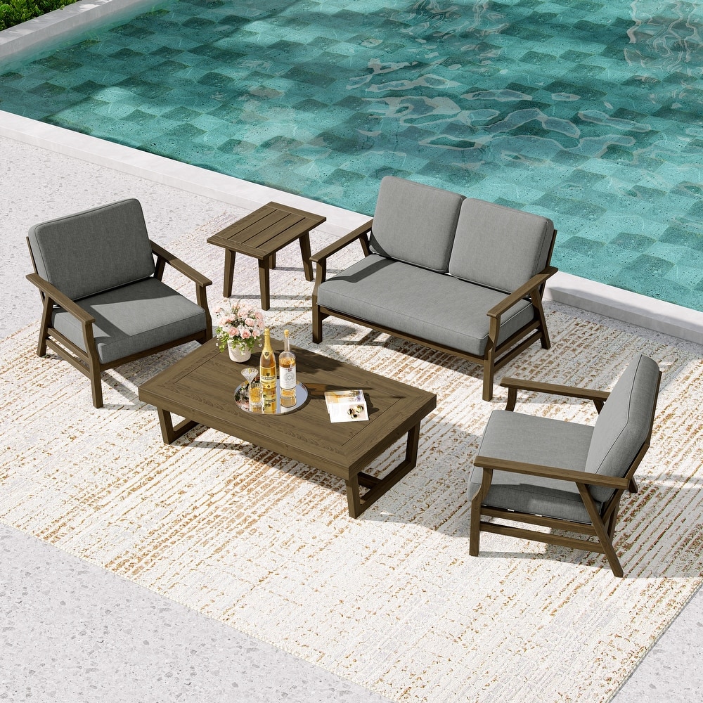 5-Piece Teak Outdoor Conversation Set with Tables.