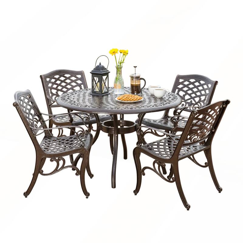 Contemporary Cast Aluminum Patio Dining Set Weather Resistant