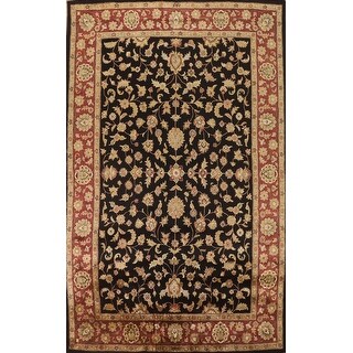 Black Floral Agra Indian Area Rug Hand-Tufted Traditional Wool Carpet ...