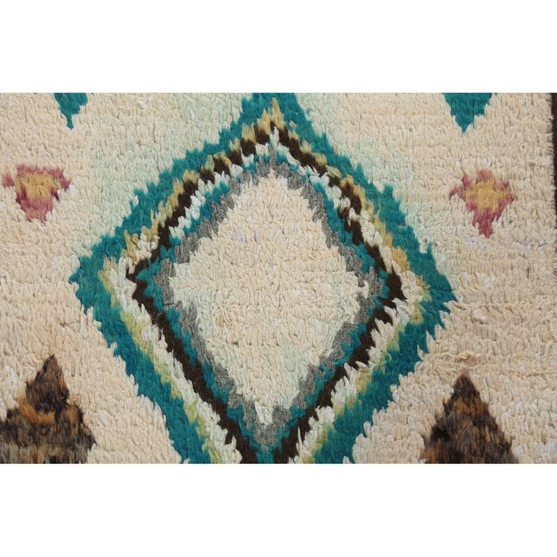 Tribal Geometric Moroccan Oriental Runner Rug Wool Hand-knotted Carpet - 2'6" x 12'8"