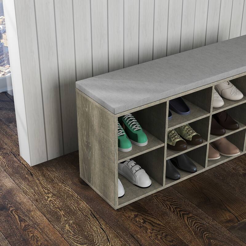 GDFStudio - Storage Bench, Shoe Bench, Entryway Bench with Padded Cushion, Drawer and Open Compartments, 3-Tier Shoe Rack Bench