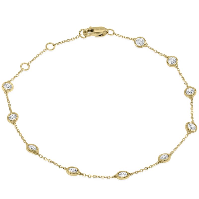 Marquee 3/4 Carat TW Bezel Set Genuine Diamond Station Bracelet in 14K Yellow Gold
