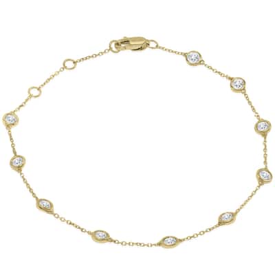 Marquee 3/4 Carat TW Bezel Set Genuine Diamond Station Bracelet in 14K Yellow Gold