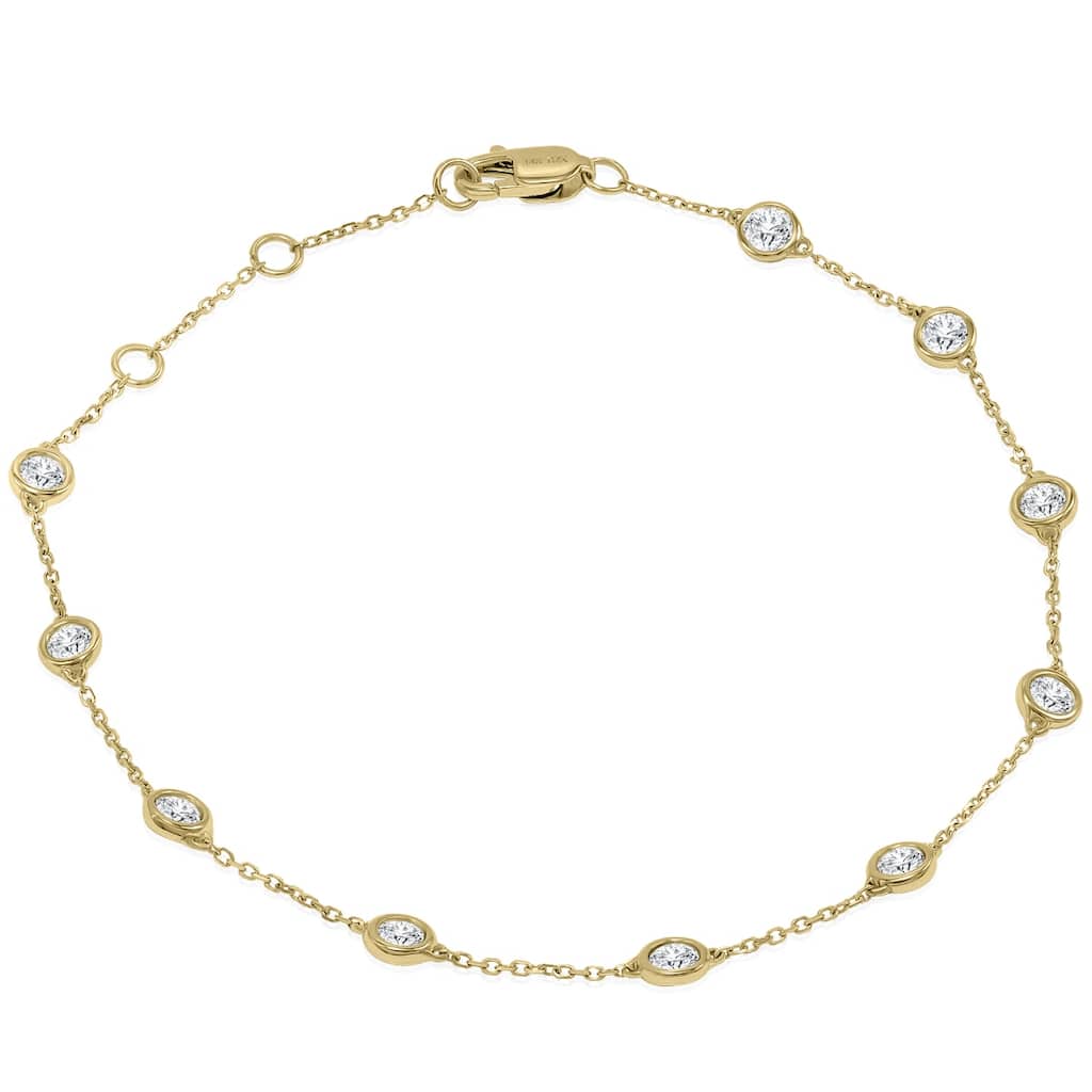 Marquee 3/4 Carat TW Bezel Set Genuine Diamond Station Bracelet in 14K Yellow Gold