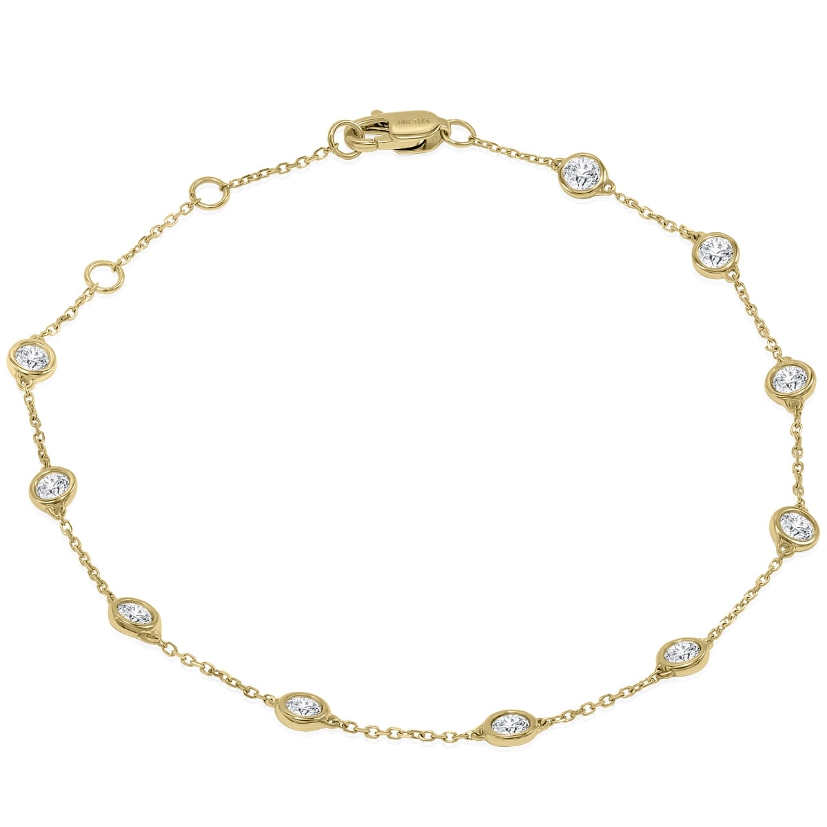 Marquee 3/4 Carat TW Bezel Set Genuine Diamond Station Bracelet in 14K Yellow Gold