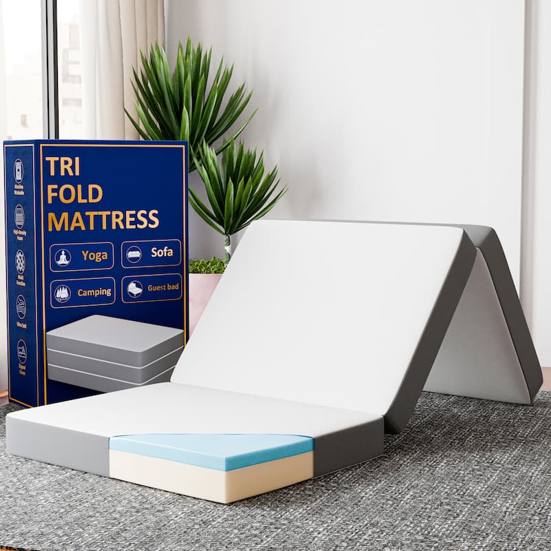 Folding Mattress, 3", 4" & 5" Gel Memory Foam Portable Tri-fold Mattress.