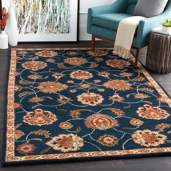 Caliban Rugs Hand-tufted Caliban Traditional Floral Ink Wool Area Rug - 4' Square ...
