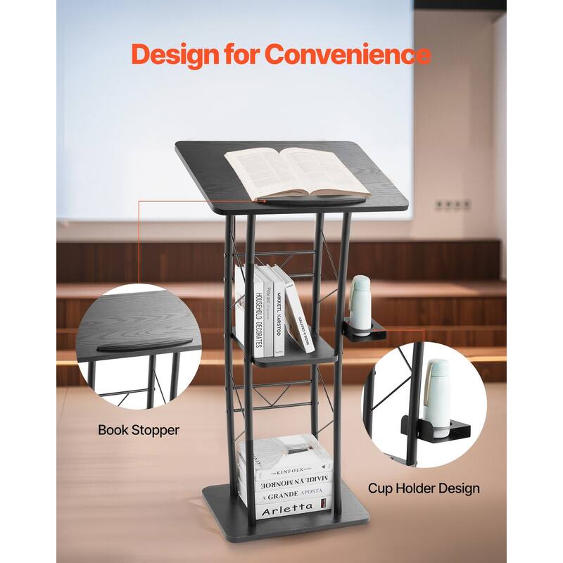 Podium Stand 47 in Curved Metal Lectern Storage Shelf Classroom Wedding Speech