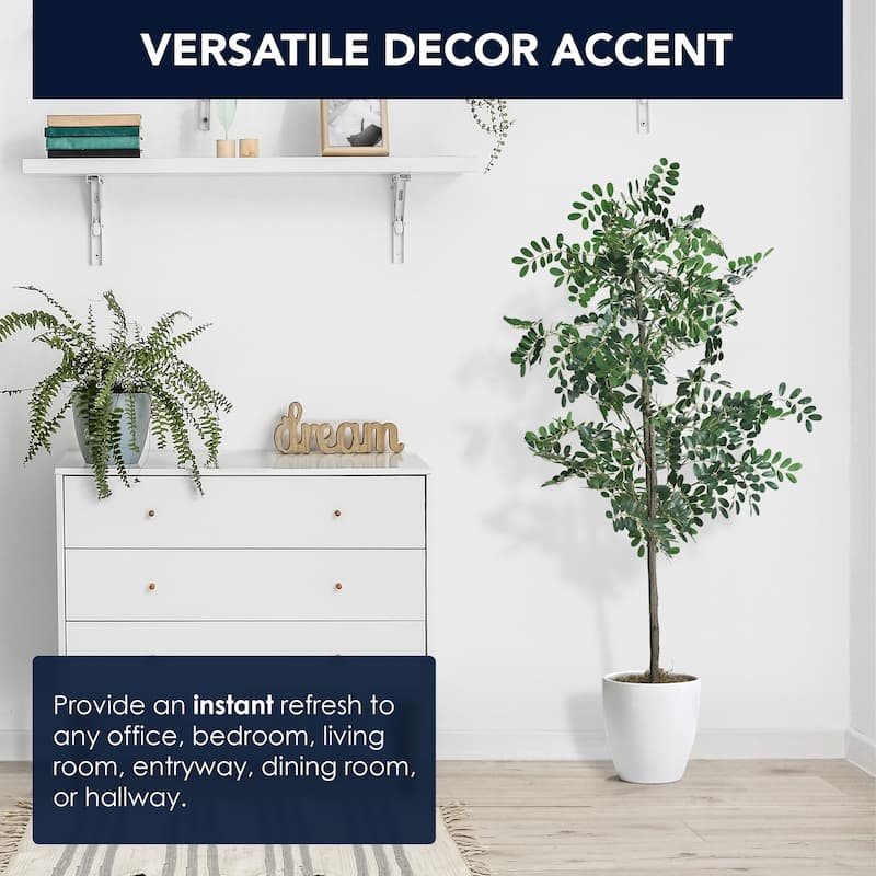 American Art Decor Artificial Faux Tree in White Tapered Ceramic Pot