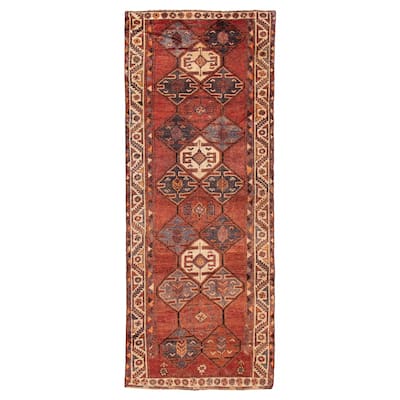 ECARPETGALLERY Hand-knotted Melis Vintage Dark Red Wool Rug - 4' 11" x 12' 10"
