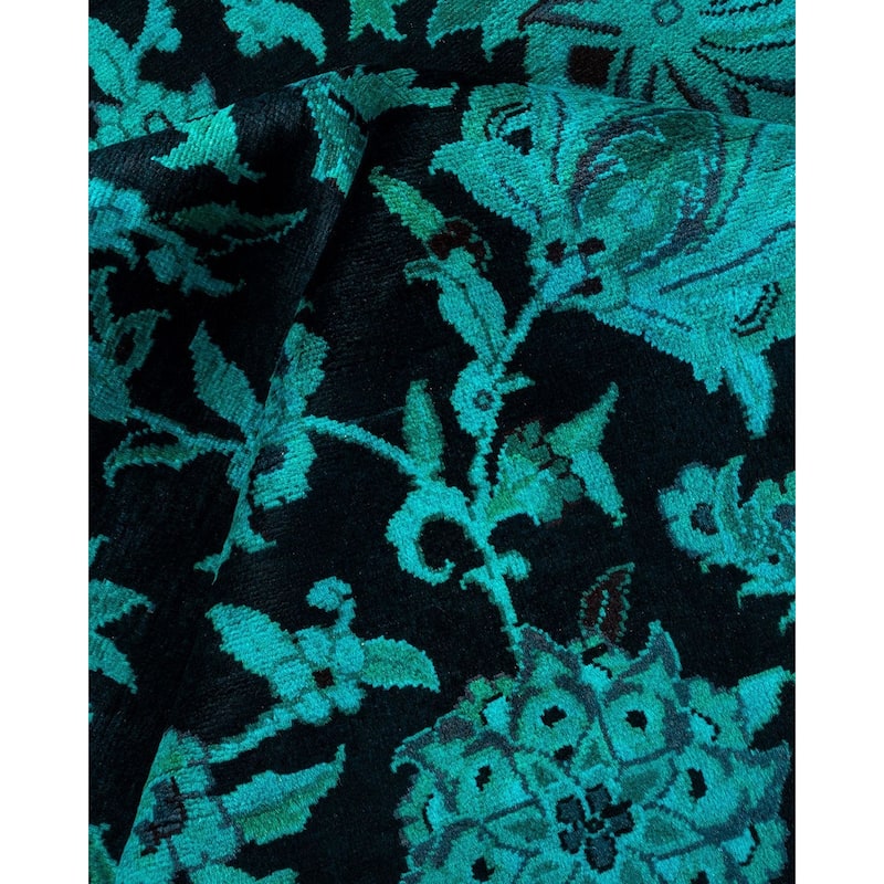 Overton Hand Knotted Wool Vintage Inspired Modern Contemporary Overdyed Blue Area Rug - 9' 2" x 12' 5"