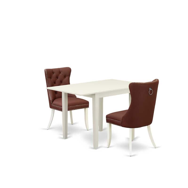 HomeStock 3-Pc Linen White Finish Rectangular Solid Wood Top With Dropleaf Dining Table Set