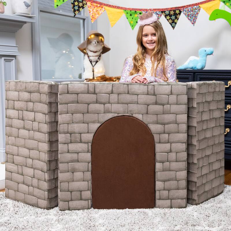 Jaxx Zipline Playscape Castle Gate - Playtime Modular Furniture for Imaginative Kids - Prints, Stone/Chocolate - 32" x 64" x 4"