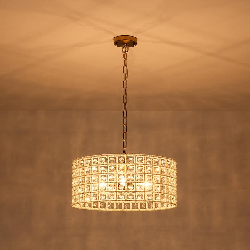 Glam 5-Light Drum Caged Radiant Crystal Chandelier - N/A