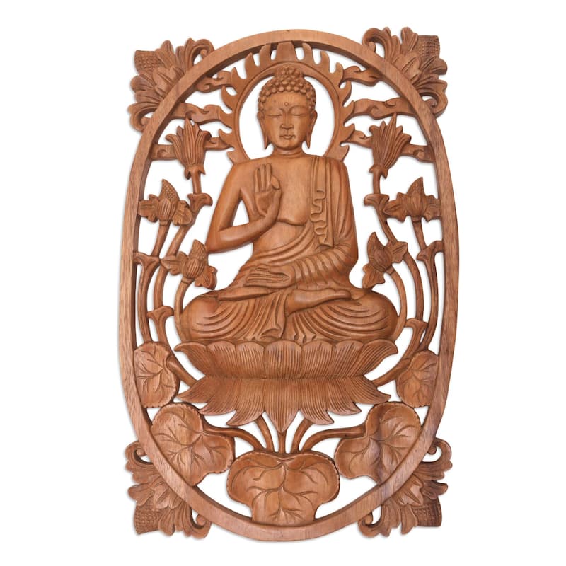 Novica Handmade Meditating Buddha Wood Relief Panel - Bed Bath & Beyond ...