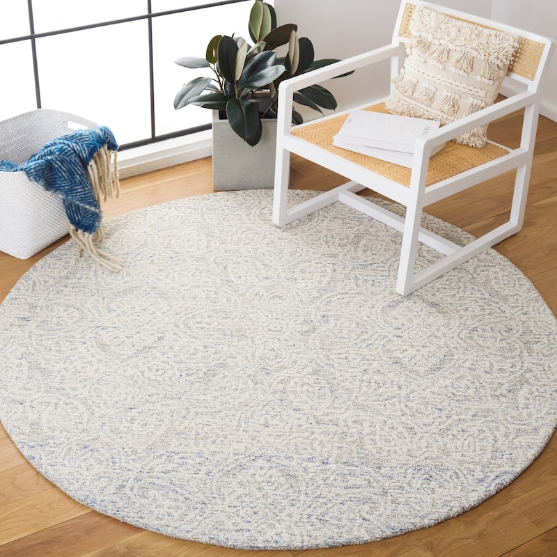 SAFAVIEH Handmade Metro Lorenzina French Country Wool Rug - 6' Round - Light Blue/Ivory - Round