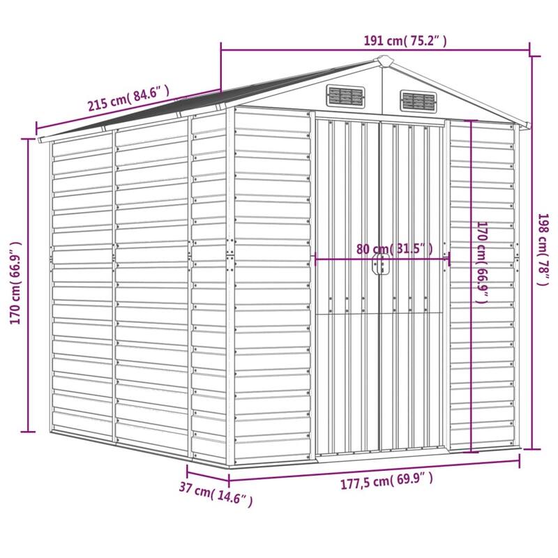 vidaXL Garden Shed Metal Outdoor Storage Shed Anthracite Galvanized Steel