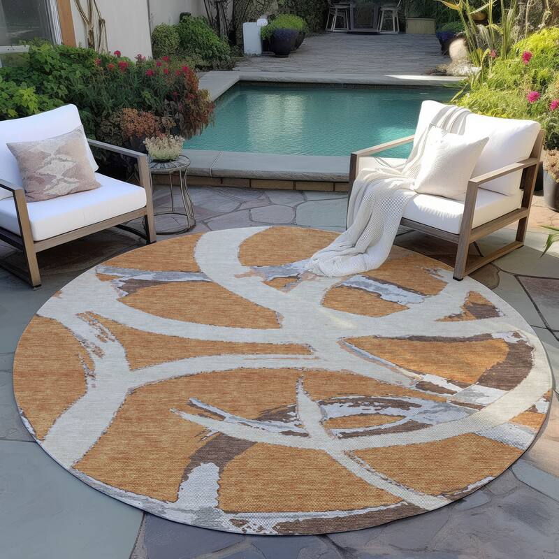Machine Washable Indoor/ Outdoor Abstract Contemporary Chantille Rug - Copper - 8' x 8'