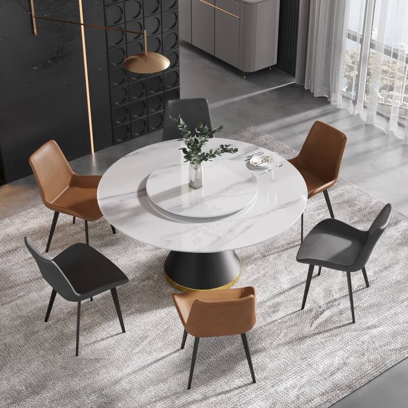 59" Modern Marble Dining Table Round Dining Table with Lazy Susan