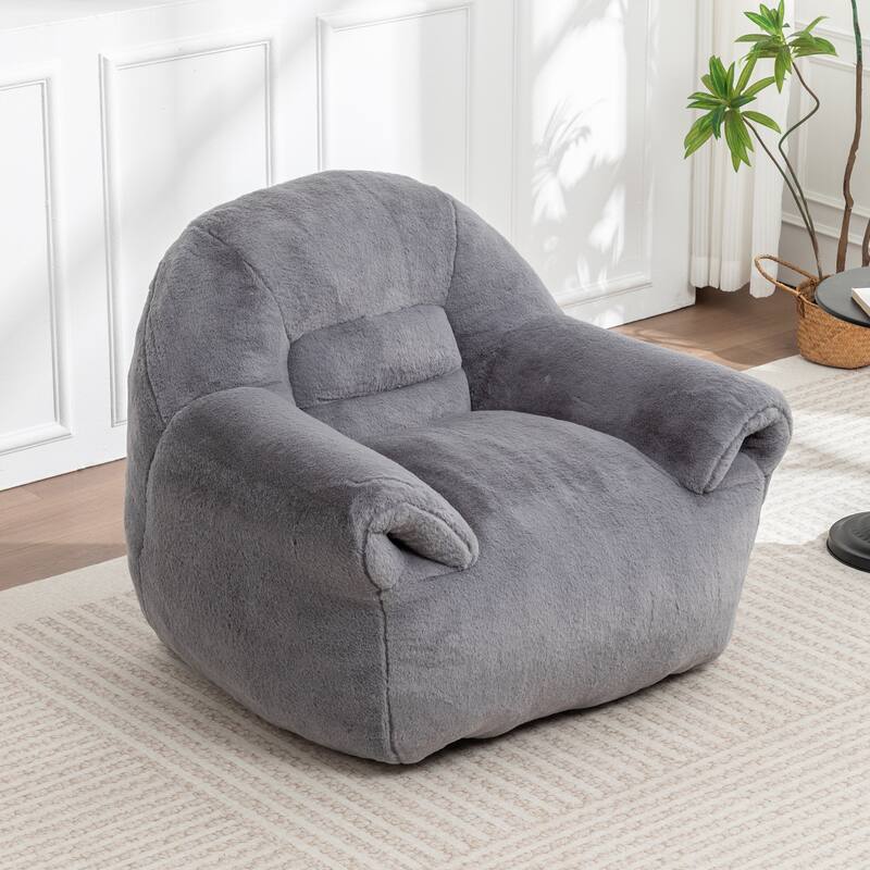 Faux Fur Bean Bag Chair with Back Support & Footstool - Comfy Floor Sofa for Adults & Kids, Living Room, Bedroom (2 Options)