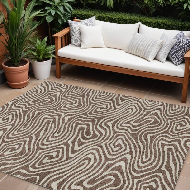 HomeRoots Abstract Transitional Rectangle Outdoor Rug - 9' X 12'
