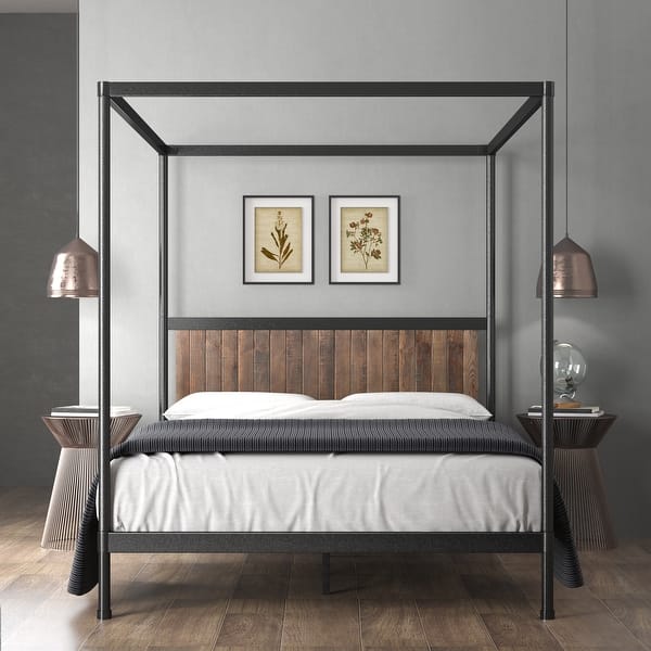 Priage By Zinus 72 Inch Brown Metal And Wood Canopy Platform Bed On Sale Overstock 31279659