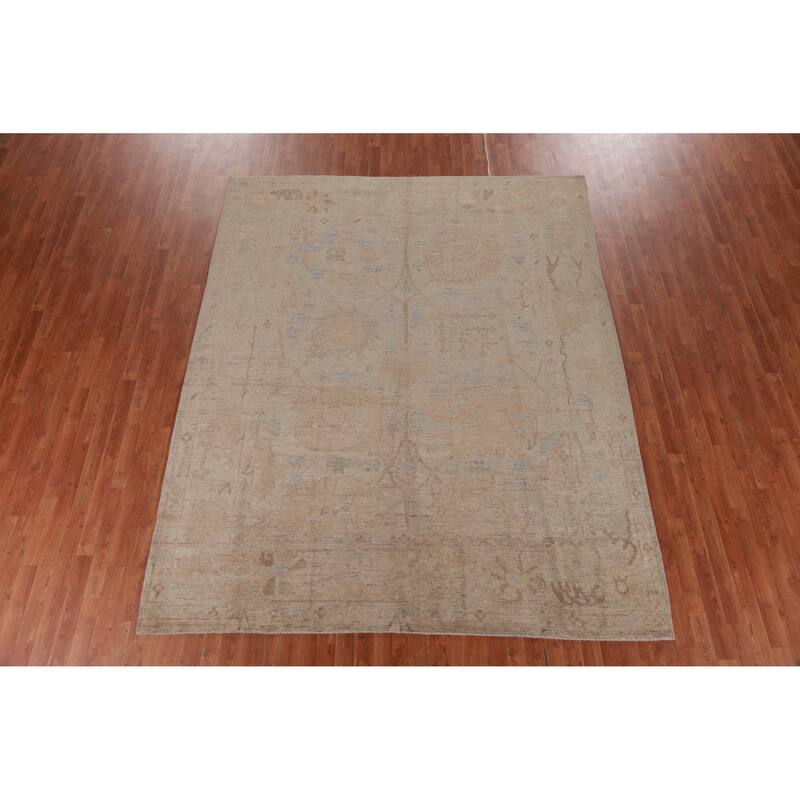 Hand Knotted Oriental 100% Wool Carpet Transitional Floral Beige & Ivories Oushak Area Rug - 9' 11'' X 8' 0''