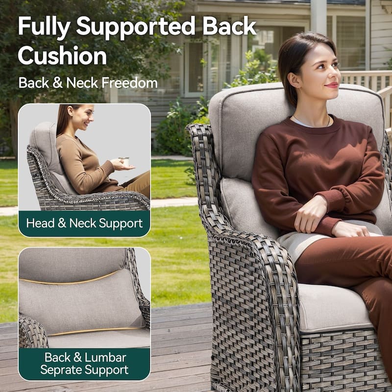 6 Pieces Outdoor Gliders Swivel Chairs with Table with 5-Inch Thick Cushions