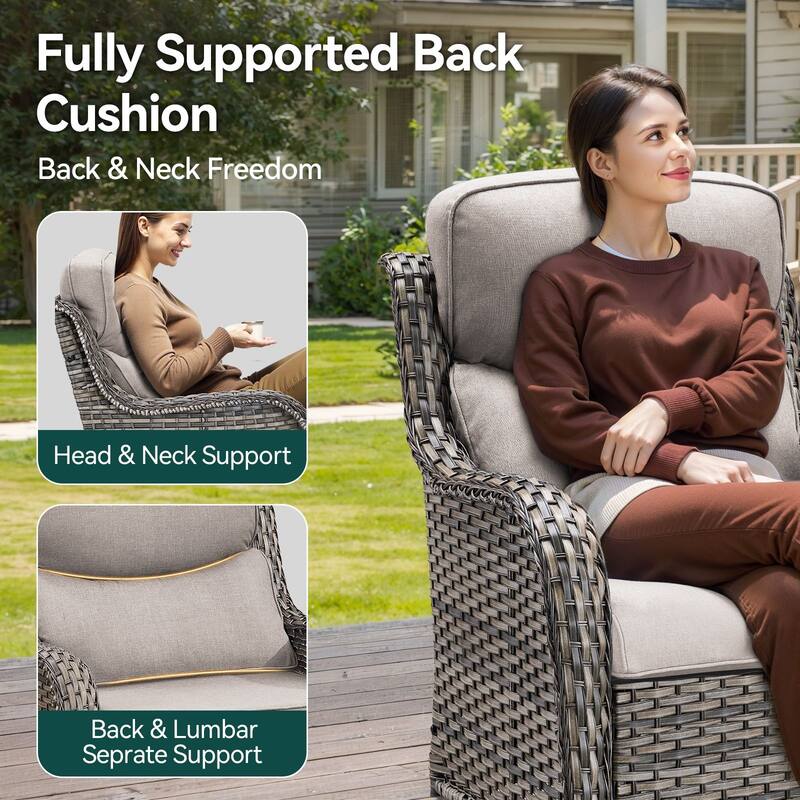 7 Pieces Outdoor Swivel Chairs Fire Pit Table with 5-Inch Thick Cushions