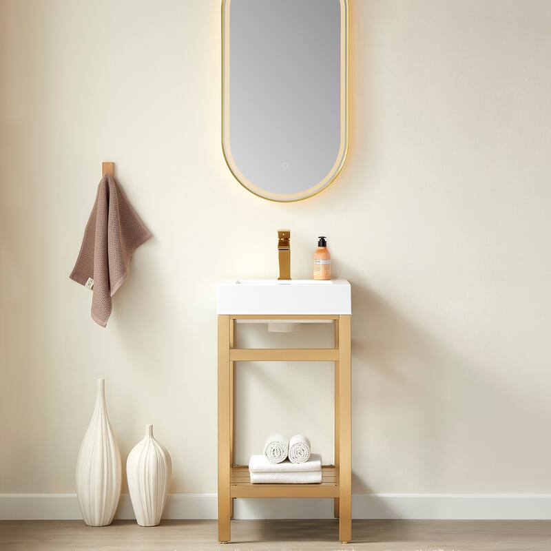 Ablitas 18" Single Vanity in Metal with Stone Sink Top&Mirror